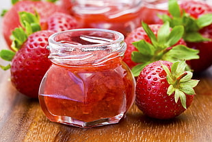 strawberry jam on table